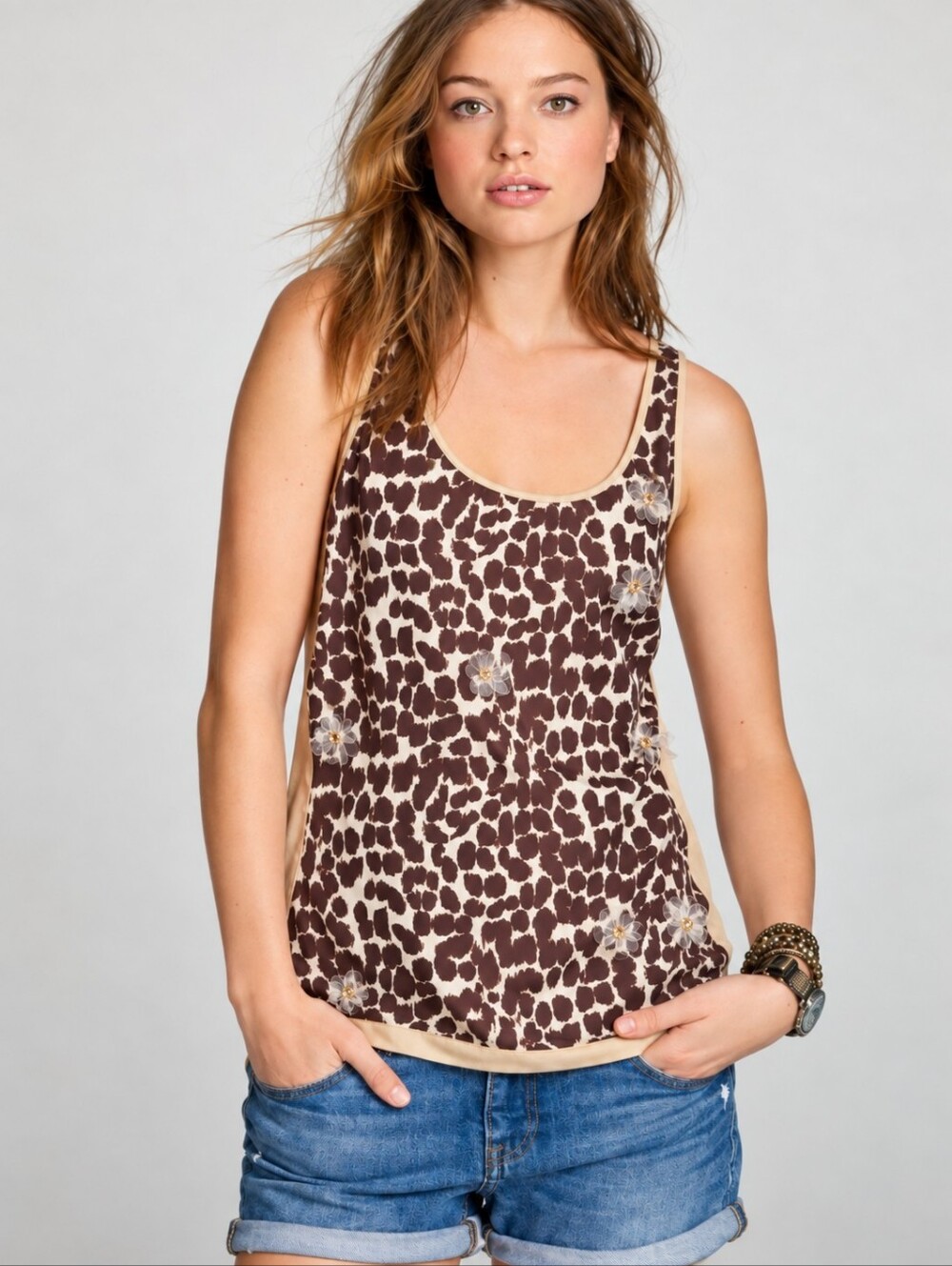 ❤️ J CREW SILK SPOTS & SPARKLES GIRAFFE PRINT TANK TOP, 2